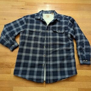 Red Head Fleece Lined Long Sleeve Shirt Mens L Blue Cotton Blend Button Up